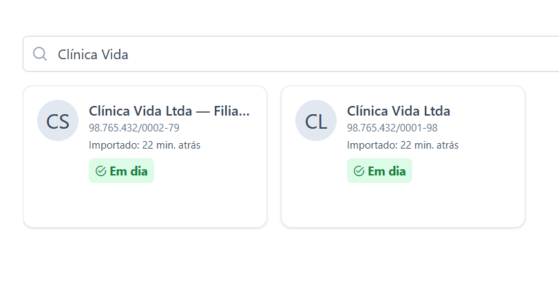 Matriz e filial da mesma empresa cadastradas no Baixar Notas com um único certificado